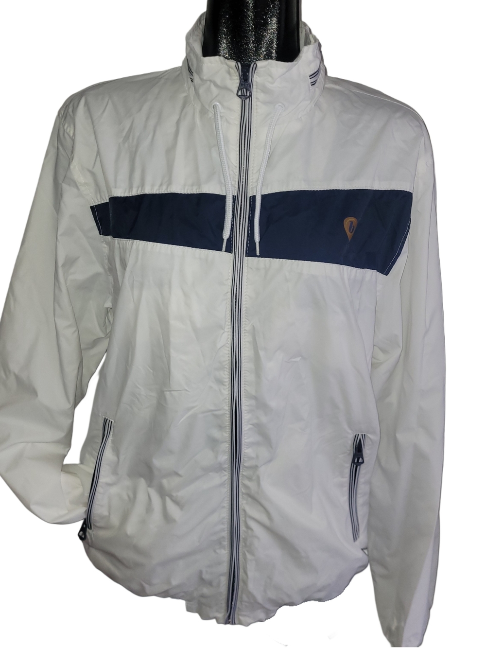 Bershka White And Navy Zip Up Light Windbreaker Jacket Size L